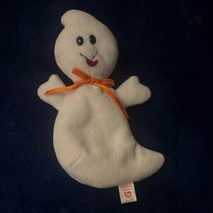 Charming White Ghost Plush with Orange Ribbon